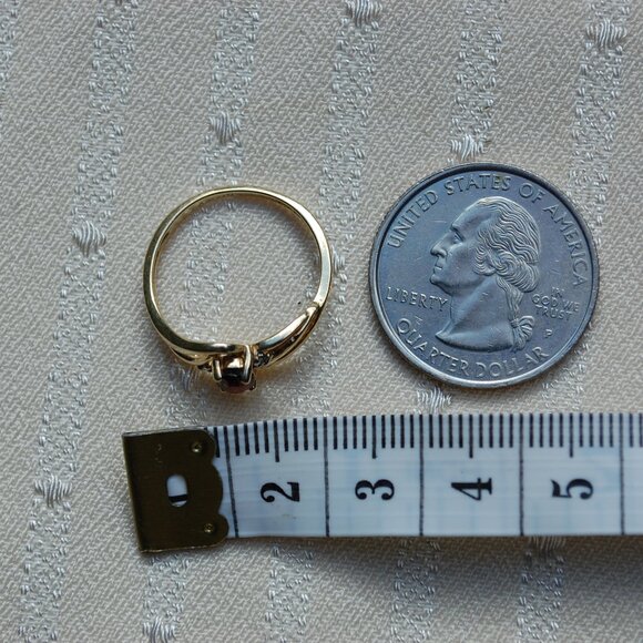 Vintage 10k Gold Oval Garnet and Diamond Bypass Ring Size 7 - Picture 4 of 13